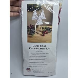 Crazy Quilt Redwork Embroidery Kit Christmas Trees Missouri Star Qulit Co NEW